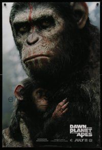 5g219 DAWN OF THE PLANET OF THE APES style B teaser DS 1sh '14 close-up of Caesar w/ his son!