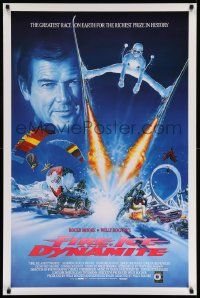 5g301 FIRE, ICE & DYNAMITE 1sh '90 Roger Moore, Shari Belafonte, cool skiing art by Casaro!