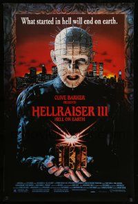 5g376 HELLRAISER III: HELL ON EARTH 1sh '92 Clive Barker, great c/u image of Pinhead holding cube!