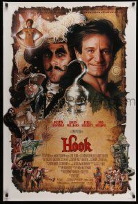 5g396 HOOK 1sh '91 artwork of pirate Dustin Hoffman & Robin Williams by Drew Struzan!