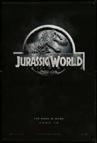 5g498 JURASSIC WORLD teaser DS 1sh '15 Jurassic Park sequel, cool image of the classic logo!