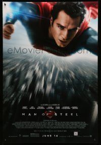 5g584 MAN OF STEEL advance DS 1sh '13 Henry Cavill in the title role as Superman flying!