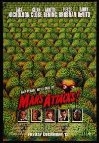 5g590 MARS ATTACKS! int'l advance DS 1sh '96 directed by Tim Burton, great image of many aliens!