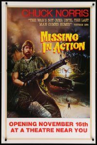 5g626 MISSING IN ACTION teaser 1sh '84 cool Watts artwork of Chuck Norris in Vietnam!