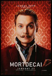 5g633 MORTDECAI teaser DS 1sh '15 wacky image of Johnny Depp with handlebar mustache!