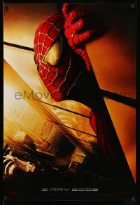 5g831 SPIDER-MAN heavy stock teaser 1sh '02 Tobey Maguire w/WTC towers in eyes, Marvel Comics!