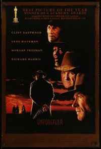 5g936 UNFORGIVEN awards 1sh '92 gunslinger Clint Eastwood, Gene Hackman, Morgan Freeman, Harris!