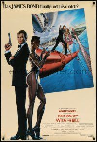 5g947 VIEW TO A KILL int'l 1sh '85 art of Moore as James Bond, Roberts & Jones by Daniel Goozee!
