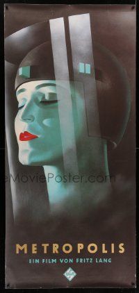 5h037 METROPOLIS 33x71 German commercial poster '90s Fritz Lang, wonderul art by Werner Graul!