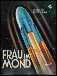 5h155 WOMAN IN THE MOON 27x37 German commercial poster '90s Fritz Lang, Kurt Degen rocket art!