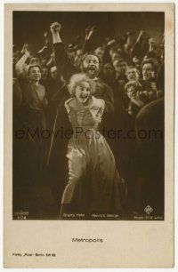 5h011 METROPOLIS 71/8 German Ross postcard '27 Brigitte Helm as evil Maria incites the crowd to riot