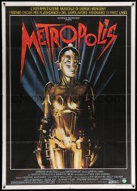 5h031 METROPOLIS Italian 1p R84 Fritz Lang classic, great Nikosey art of robot Brigitte Helm!