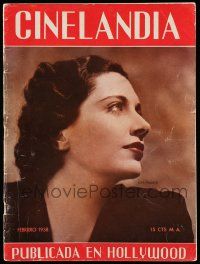 5h189 CINELANDIA magazine February 1938 Kay Francis profile on the cover, entirely in Spanish!