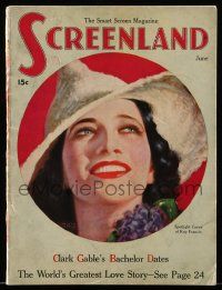5h184 SCREENLAND magazine June 1936 great artwork of sexy smiling Kay Francis by Marland Stone!