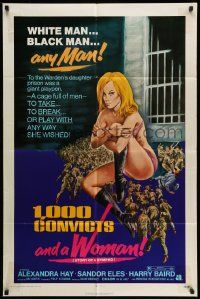 5j014 1000 CONVICTS & A WOMAN 1sh '71 sexy blonde nympho Alexandra Hay would take any man!
