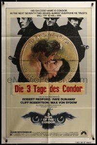 5j005 3 DAYS OF THE CONDOR 1sh '75 CIA analyst Robert Redford & Faye Dunaway!