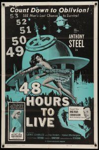 5j007 48 HOURS TO LIVE 1sh '60 wacky image of near-naked girl running from world's top scientist!