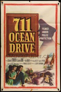 5j009 711 OCEAN DRIVE 1sh '50 Edmond O'Brien, Joanne Dru, filmed under armed police protection!