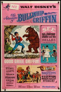 5j029 ADVENTURES OF BULLWHIP GRIFFIN style B 1sh '66 Disney, man fights bear with umbrella!