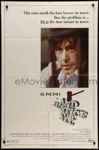 5j056 AND JUSTICE FOR ALL 1sh '79 directed by Norman Jewison, Al Pacino is out of order!