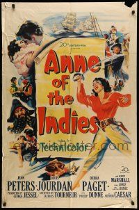 5j060 ANNE OF THE INDIES 1sh '51 artwork of history's fabulous pirate queen Jean Peters!