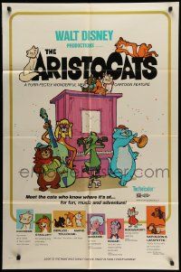5j070 ARISTOCATS 1sh '71 Walt Disney feline jazz musical cartoon, great colorful image!