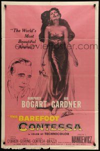 5j085 BAREFOOT CONTESSA 1sh '54 Humphrey Bogart & art of sexy full-length Ava Gardner!
