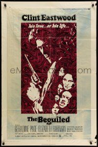 5j101 BEGUILED 1sh '71 cool psychedelic art of Clint Eastwood & Geraldine Page, Don Siegel