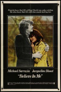 5j103 BELIEVE IN ME 1sh '71 close up of Michael Sarrazin holding Jacqueline Bisset!