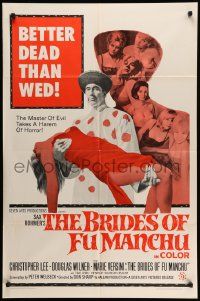 5j160 BRIDES OF FU MANCHU 1sh '66 Asian villain Christopher Lee, Better dead than wed!