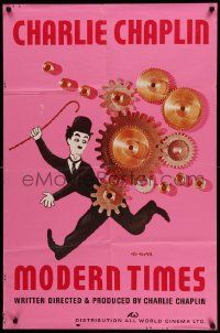 5j645 MODERN TIMES Canadian 1sh R70s Leo Kouper artwork of Charlie Chaplin & Goddard with gears!