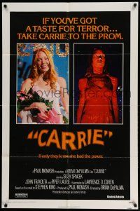 5j192 CARRIE 1sh '76 Stephen King, Sissy Spacek before and after her bloodbath at the prom!
