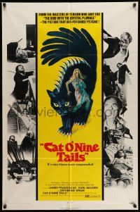 5j201 CAT O' NINE TAILS 1sh '71 Dario Argento's Il Gatto a Nove Code, wild horror art of cat!