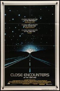 5j228 CLOSE ENCOUNTERS OF THE THIRD KIND 1sh '77 Spielberg's classic, silver border design!