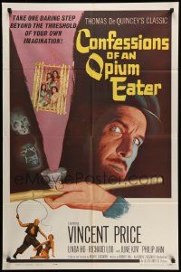 5j240 CONFESSIONS OF AN OPIUM EATER 1sh '62 Vincent Price, cool artwork of drugs & caged girls!