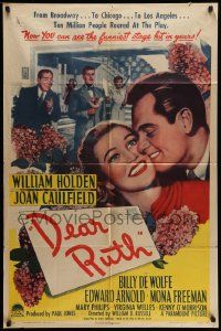 5j283 DEAR RUTH style A 1sh '47 romantic close up art of William Holden & Joan Caulfield!