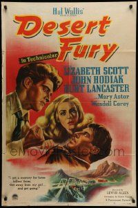 5j292 DESERT FURY 1sh '47 art of Burt Lancaster about to punch John Hodiak, Lizabeth Scott!