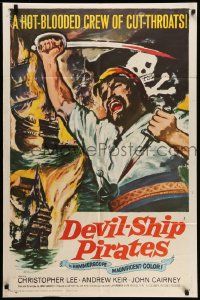 5j305 DEVIL-SHIP PIRATES 1sh '64 Hammer, hot-blooded crew of cutthroats, buccaneer artwork!