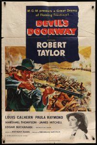 5j304 DEVIL'S DOORWAY 1sh '50 cool art of Robert Taylor aiming rifle, directed by Anthony Mann