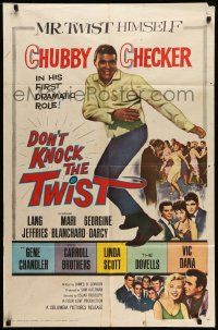 5j323 DON'T KNOCK THE TWIST 1sh '62 full-length image of dancing Chubby Checker, rock & roll!