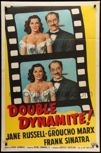 5j325 DOUBLE DYNAMITE 1sh '52 great artwork of Groucho Marx & sexy Jane Russell on film strip!