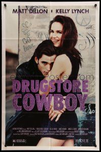 5j331 DRUGSTORE COWBOY 1sh '89 Matt Dillon & sexy Kelly Lynch, directed by Gus Van Sant!