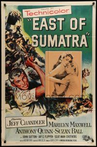 5j334 EAST OF SUMATRA 1sh '53 great images of Earl Holliman & Jeff Chandler in action!