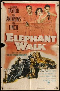 5j343 ELEPHANT WALK 1sh '54 Elizabeth Taylor, Dana Andrews & Peter Finch, art by Rehberger!