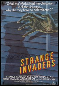 5j843 STRANGE INVADERS English 1sh '83 cool artwork of mostly invisible alien monster in sky!