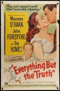 5j359 EVERYTHING BUT THE TRUTH 1sh '56 sexy Maureen O'Hara got caught with her scandals showing!