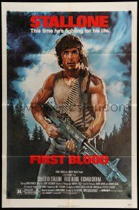 5j378 FIRST BLOOD 1sh '82 artwork of Sylvester Stallone as John Rambo by Drew Struzan!