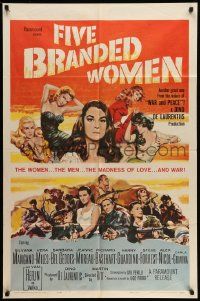 5j382 FIVE BRANDED WOMEN 1sh '60 Silvana Mangano, Vera Miles, Barbara Bel Geddes, Jeanne Moreau!