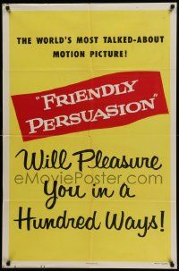 5j401 FRIENDLY PERSUASION style B teaser 1sh '56 Gary Cooper will pleasure you in a hundred ways!