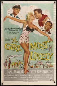 5j425 GIRL MOST LIKELY 1sh '57 sexy full-length art of Jane Powell in skimpy polka dot outfit!